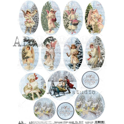 Christmas Children with Angel Wings Medallions Decoupage Rice Paper A3 Item No. 3197 by AB Studio