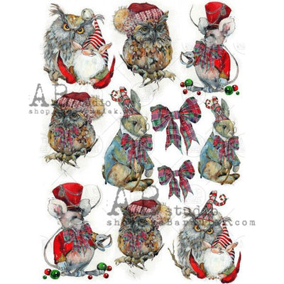 Christmas Owls and Rabbits with Merry Elves Decoupage Rice Paper A4 Item No. 0267 by AB Studio