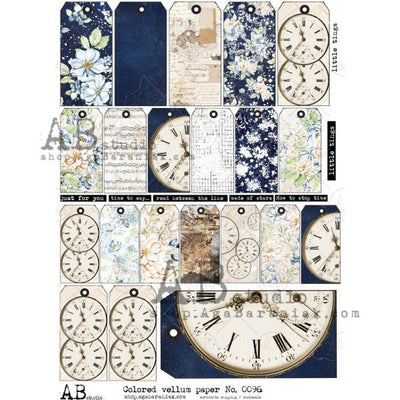 Clocks and Floral Tags Vellum Paper A4 Item No. 0096 by AB Studio