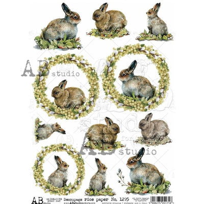 Cottontail Medallions Decoupage Rice Paper A4 Item No. 1295 by AB Studio