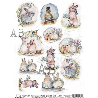 Cottontails and a Duckling Medallions Decoupage Rice Paper A4 Item No. 1297 by AB Studio