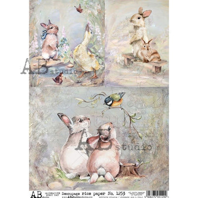Cottontails and Birds Cards Decoupage Rice Paper A4 Item No. 1253 by AB Studio