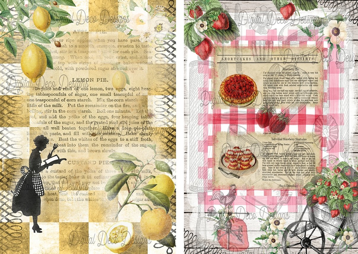 Decoupage Rice Paper Sheet  Vintage Floral Pattern & Lettering