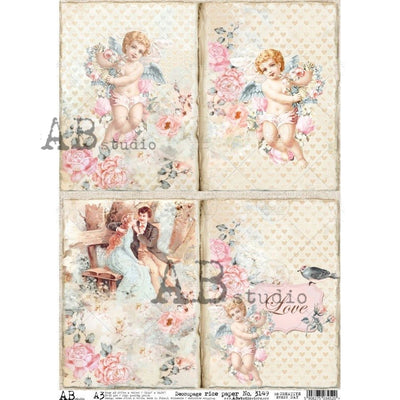 Couple in Love and Cherub Cards Decoupage Rice Paper A3 Item No. 3149 by AB Studio