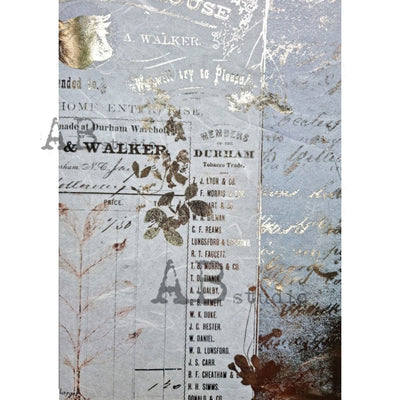 Cow Media Script Gilded Decoupage Rice Paper A4 Item No. 0064 by AB Studio