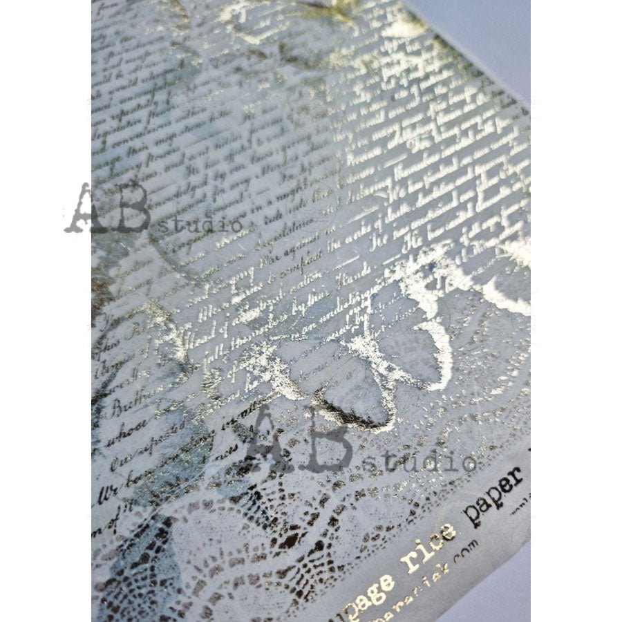 Cursive Fried Rice Cursive Text with Butterflies and Lace Gilded Decoupage Rice Paper A4 ...