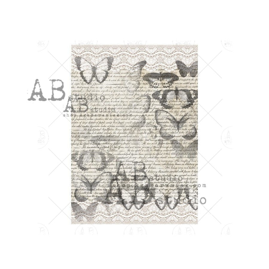 Cursive Text with Butterflies and Lace Gilded Decoupage Rice Paper A4 ...