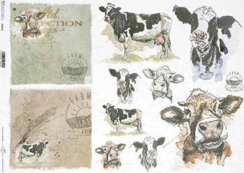 Dairy Cow Watercolor Cards Decoupage Rice Paper A4 Item R1561 by ITD Collection