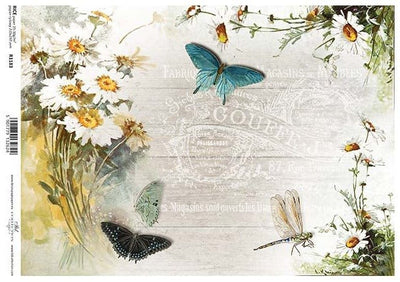 Daisies and Butterflies Decoupage Rice Paper A4 Item R1183 by ITD Collection