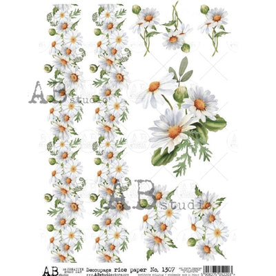 Daisy Borders and Daisy Flowers Decoupage Rice Paper A4 Item No. 1307 by AB Studio