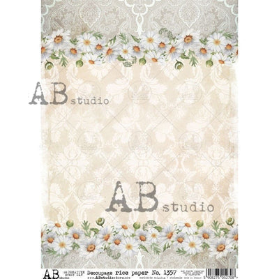 Daisy Borders and Damask Wallpaper Decoupage Rice Paper A4 Item No. 1357 by AB Studio