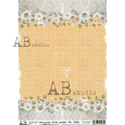 Daisy Borders and Polka Dots Decoupage Rice Paper A4 Item No. 1356 by AB Studio