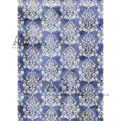 Damask Dark Vintage Blue Pattern Decoupage Rice Paper A4 Item No. 0500 by AB Studio