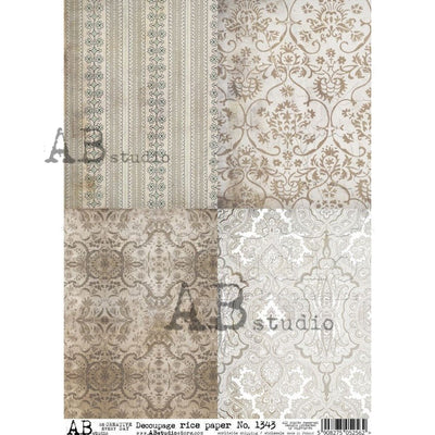 Damask Wallpaper Cards Decoupage Rice Paper A4 Item No. 1343 by AB Studio