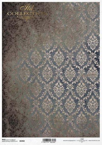 Dark Damask Grey Pattern Decoupage Rice Paper A4 Item R1942 by ITD Collection