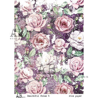 Distressed Pink and White Roses Decoupage Rice Paper A4 Item No. 0049 by AB Studio