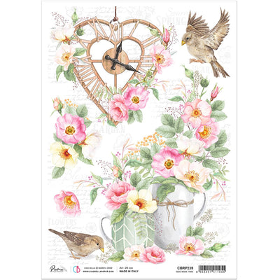 Dog Rose Time - A4 Rice Paper Sparrow Hill Ciao Bella Collection