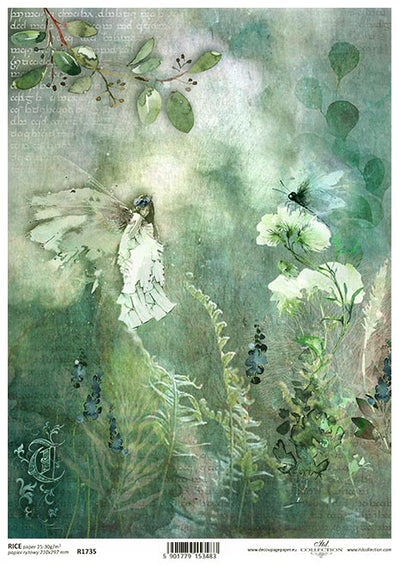 Dragonfly and Fantasy Fairy Decoupage Rice Paper A4 Item R1735 by ITD Collection