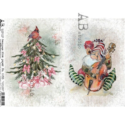 Elf and a Cardinal Decoupage Rice Paper A4 Item No. 0955 by AB Studio