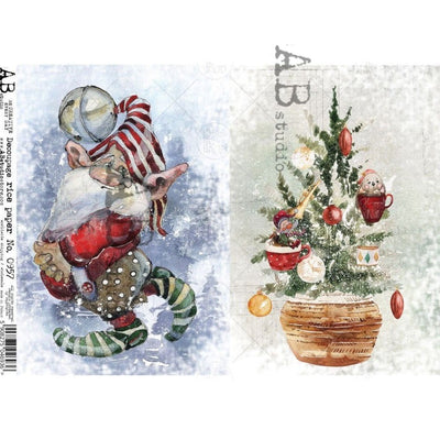 Elf and a Tree Decoupage Rice Paper A4 Item No. 0957 by AB Studio