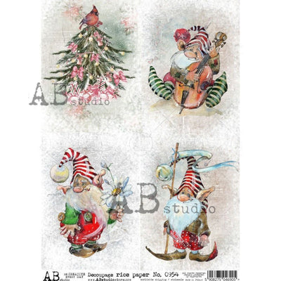 Elf Christmas Cards Decoupage Rice Paper A4 Item No. 0954 by AB Studio