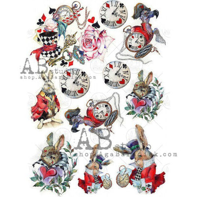Fantasy Rabbits and Clocks Decoupage Rice Paper A4 Item No. 0235 by AB Studio