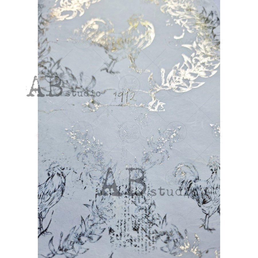Farmhouse Rooster Gilded Decoupage Rice Paper A4 Item No. 1082 by AB S ...