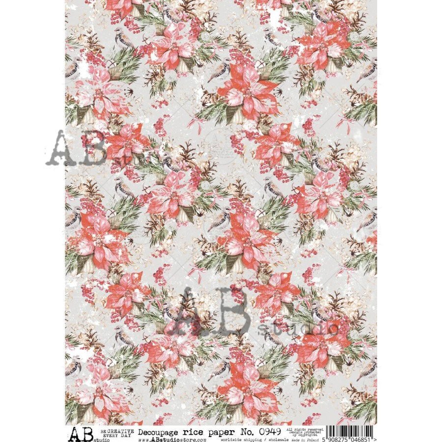 Festive Poinsettias Decoupage Rice Paper A4 Item No. 0949 by AB Studio ...