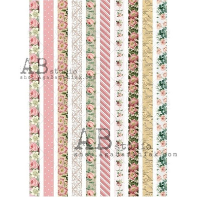 Floral and Pattern Borders Decoupage Rice Paper A4 Item No. 0389 by AB Studio