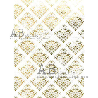 Floral Damask with Fleur De Lis Gilded Decoupage Rice Paper A4 Item No. 0206 by AB Studio