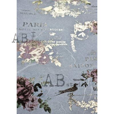 Floral Grand Paris Gilded Decoupage Rice Paper A4 Item No. 0066 by AB Studio