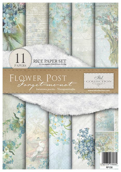 Flower Post Forget Me Not A4 Decoupage Rice Paper Set Item RP036 by ITD Collection