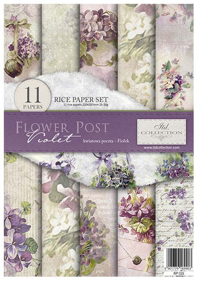 Flower Post Violet A4 Decoupage Rice Paper Set Item RP035 by ITD Collection