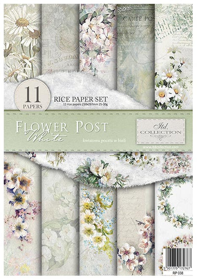 Flower Post White A4 Decoupage Rice Paper Set Item RP038 by ITD Collection
