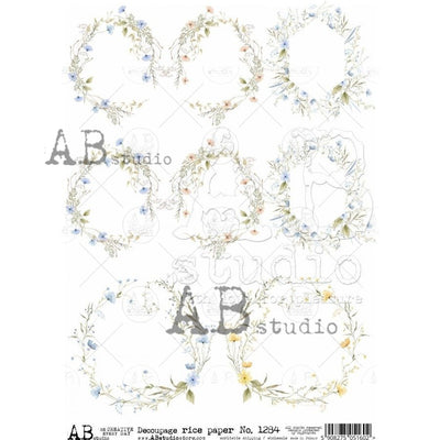 Flower Wreath Medallions Decoupage Rice Paper A4 Item No. 1284 by AB Studio