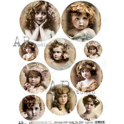 Girls Face Medallions Decoupage Rice Paper A3 Item No. 3162 by AB Studio