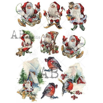 Gnome Clause and Birds Decoupage Rice Paper A3 Item No. 3584 by AB Studio