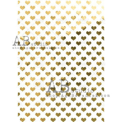 Gold Hearts Gilded Decoupage Rice Paper A4 Item No. 0198 by AB Studio
