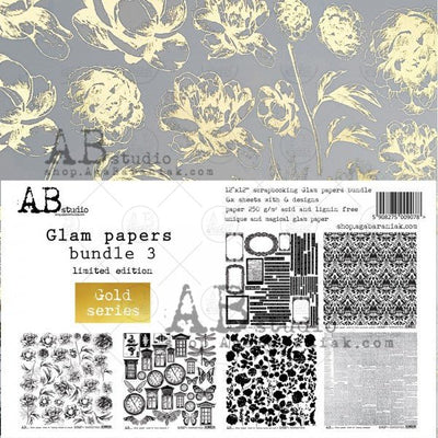 Gold Series Glam Papers Bundle 3 Scrapbooking Paper Pad Set 12x12 6/Pkg by AB Studio