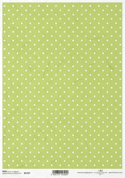 Green and White Polka Dots Decoupage Rice Paper A4 Item R1727 by ITD Collection