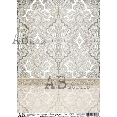 Grey Damask and Sepia Border Decoupage Rice Paper A4 Item No. 1325 by AB Studio