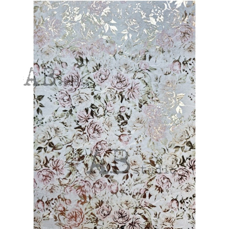 Peony Rice Paper Ivory and Pink Peonies Pattern Gilded Decoupage Rice Paper A4 Item No ...