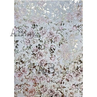 Ivory and Pink Peonies Pattern Gilded Decoupage Rice Paper A4 Item No. 1051 by AB Studio