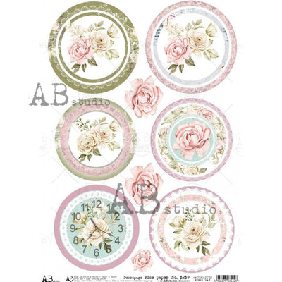 Ivory and Pink Peony Medallions Decoupage Rice Paper A3 Item No. 3239 by AB Studio
