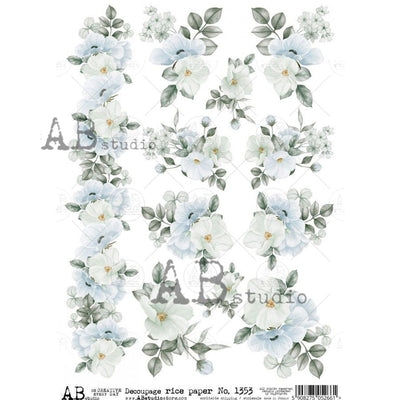 Japanese Anemone Flowers Decoupage Rice Paper A4 Item No. 1353 by AB Studio