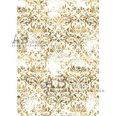 Large Distressed Damask Gilded Decoupage Rice Paper A4 Item No. 0207 by AB Studio