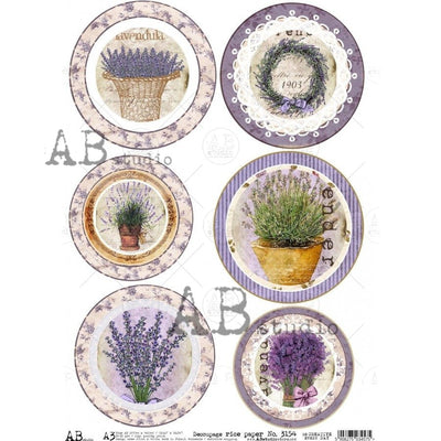 Lavender Medallions Decoupage Rice Paper A3 Item No. 3154 by AB Studio
