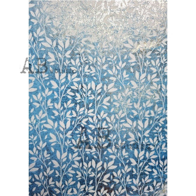 Leaves with Blue Background Gilded Decoupage Rice Paper A4 Item No. 0020 by AB Studio