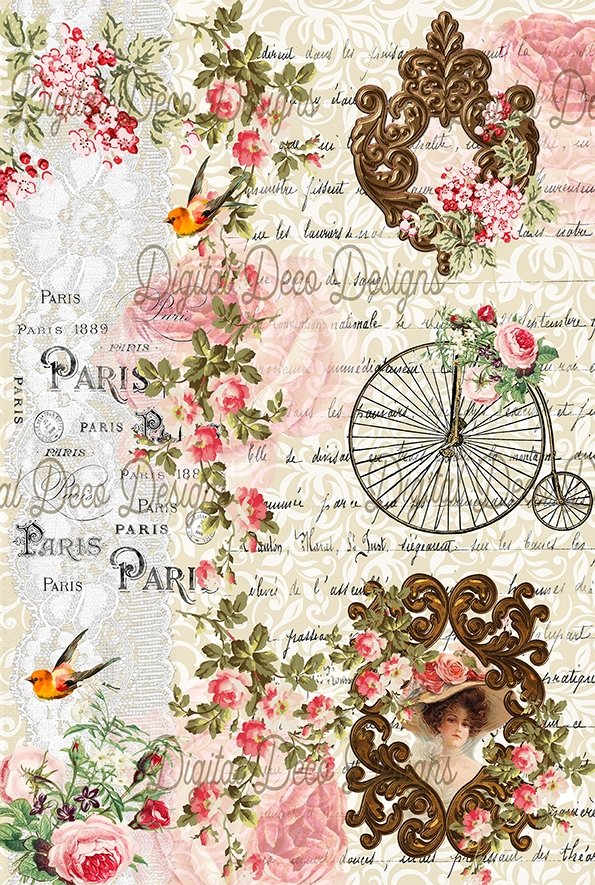 A4 Shab Shabby Chic Decoupage Floral Sepia Decoupage Digital Deco Designs  A4 Rice Paper for Crafts, Furniture and Mixed Media 