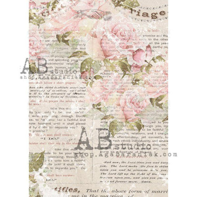 Marriage Vows and Pink Roses Decoupage Rice Paper A4 Item No. 0283 by AB Studio